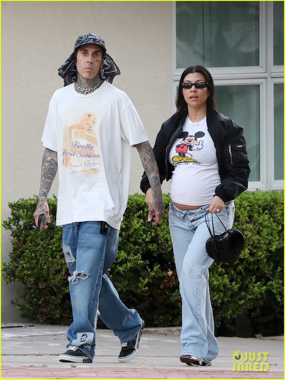 Kourtney Kardashian Dresses Baby Bump in Mickey Mouse Shirt During