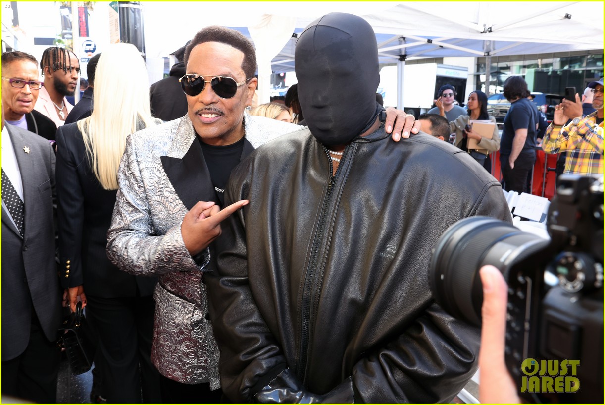 Kanye West Wears Full Black Face Mask to Charlie Wilson's Walk of Fame