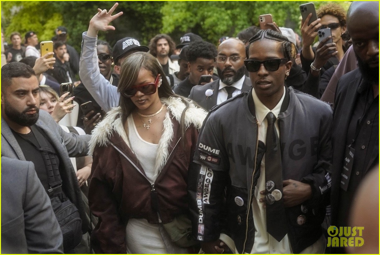 Rihanna Supports AAP Rocky at His Paris Fashion Week Show, Debuts New