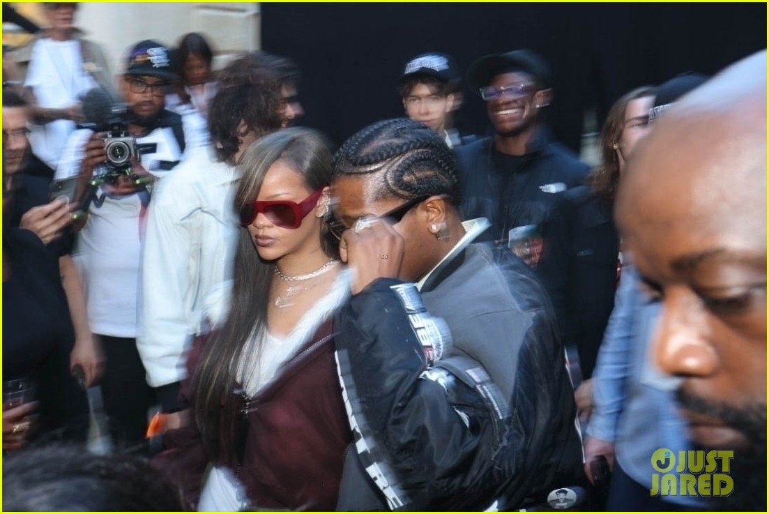 Rihanna Supports AAP Rocky at His Paris Fashion Week Show, Debuts New