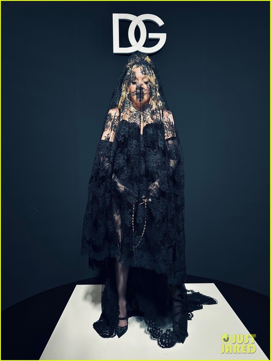 Madonna Wears Black Veil & Gold Crown to Dolce & Gabanna Fashion Show
