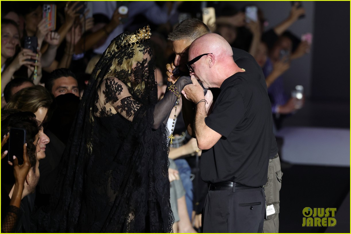 Madonna Wears Black Veil & Gold Crown to Dolce & Gabanna Fashion Show