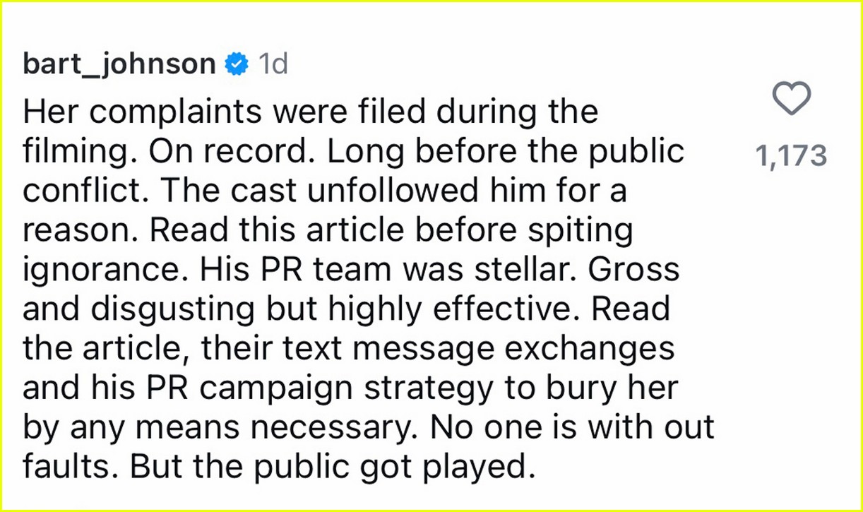 Bart Johnson Speaks Out Amid Blake Lively Lawsuit, Calls SisterInLaw