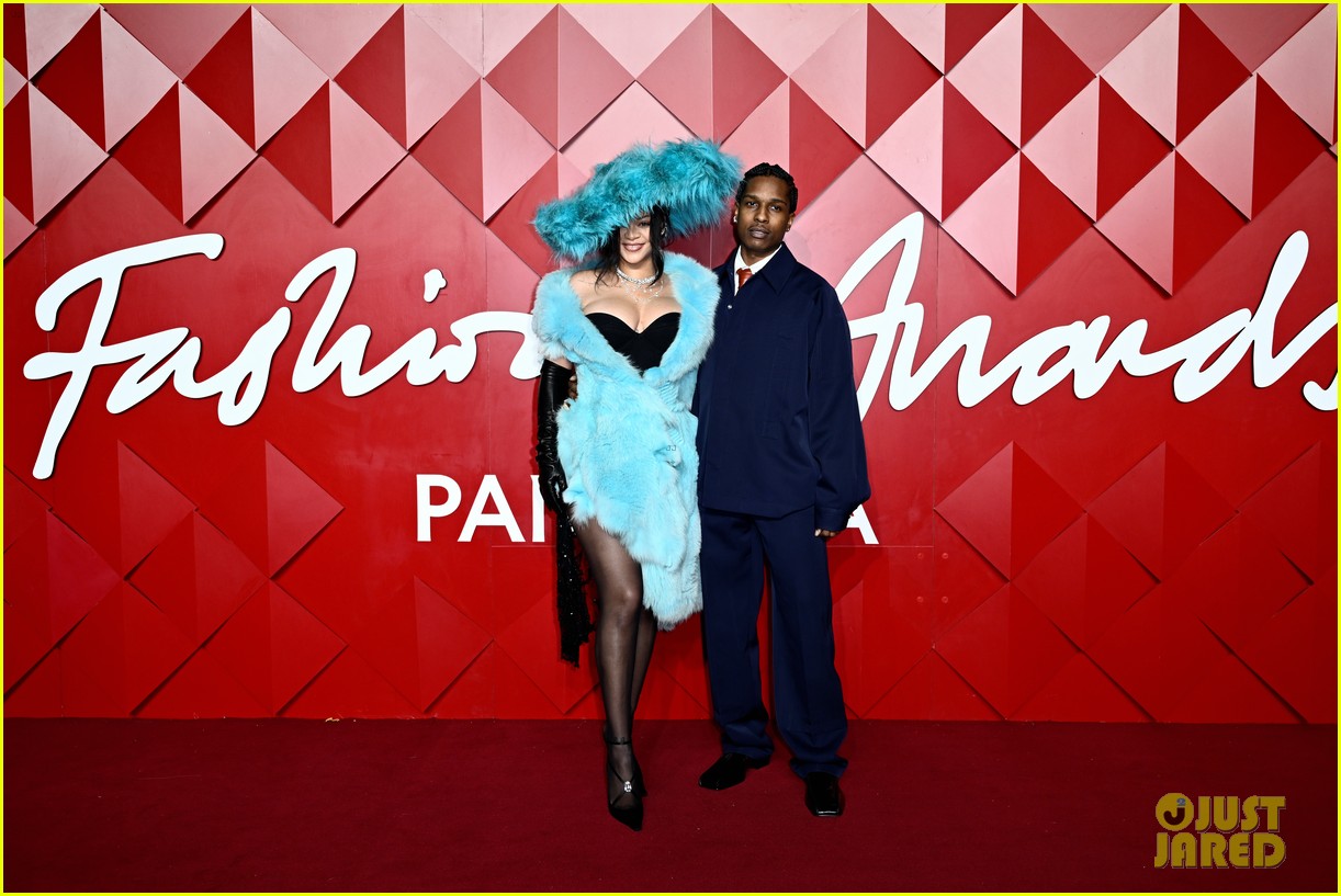 Rihanna Wows in Furry Blue Outfit for Fashion Awards 2024 with Partner