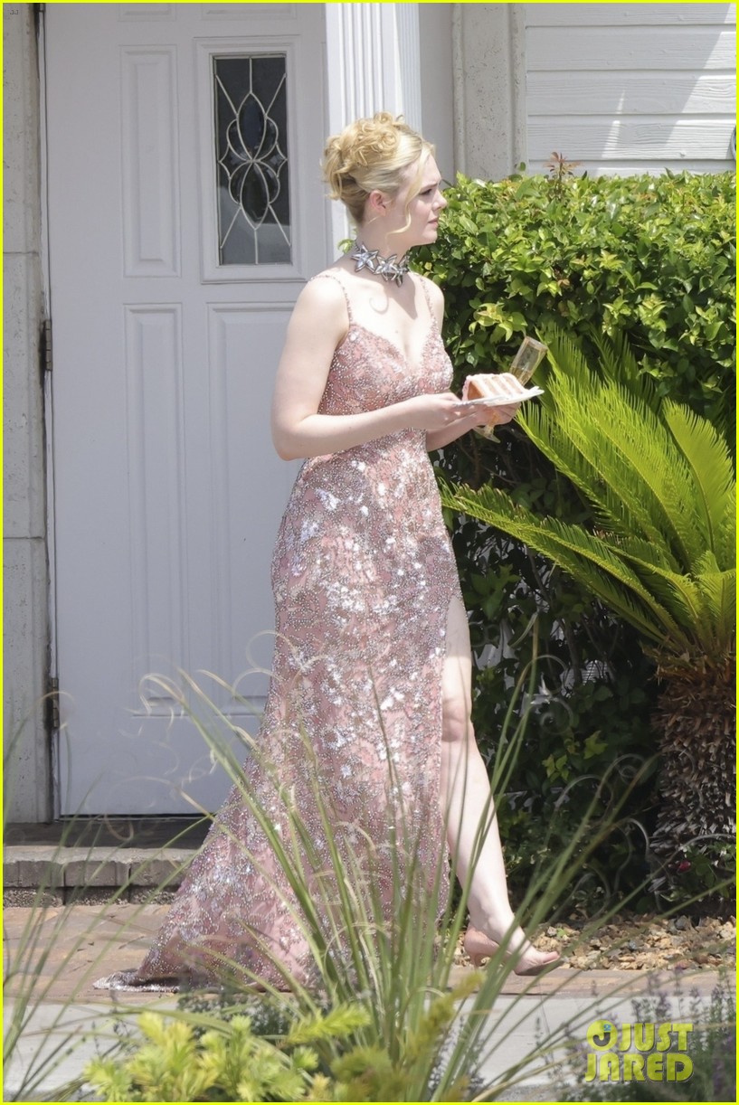 Elle Fanning Wears CrystalCovered Dress While Filming 'Margo's Got