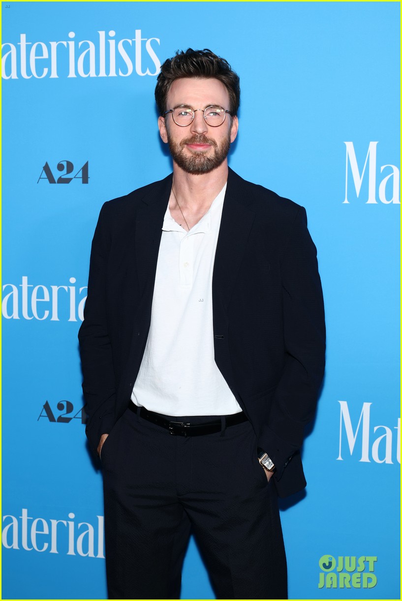 Chris Evans & Dakota Johnson Kiss Pedro Pascal Cutout at 'Materialists ...