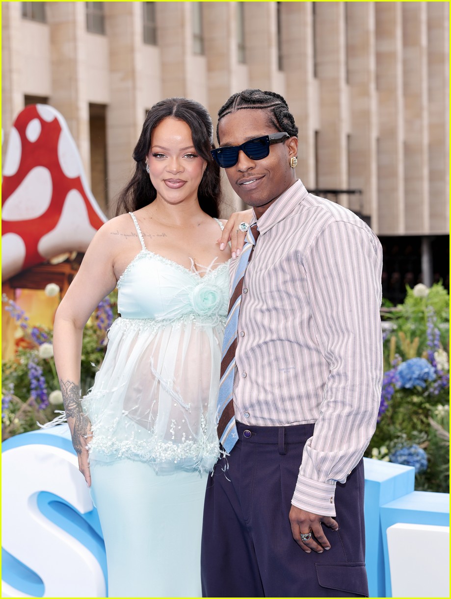 Pregnant Rihanna Cradles Baby Bump in Baby Blue Dress at 'Smurfs