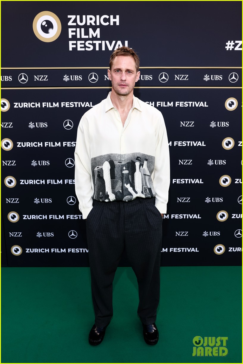 Alexander Skarsgard Wears Dildo Shirt to 'Pillion' Premiere, Talks
