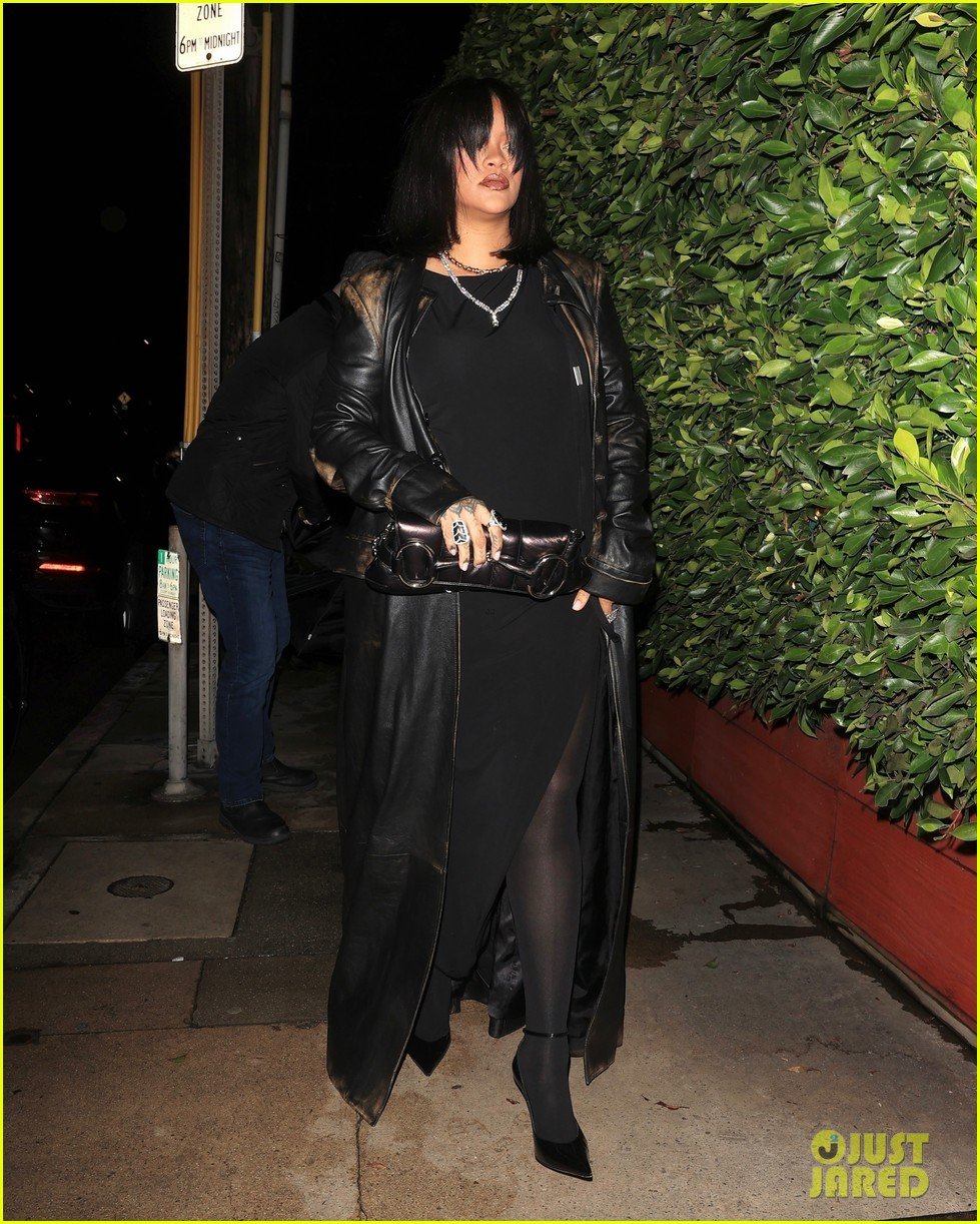 Rihanna & AAP Rocky Coordinate in Black Leather Trenchcoats for Dinner
