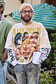 jonah hill blonde wig bedazzled outfit cut off set in la 04