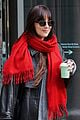 dakota johnson red scarf on coffee run nyc 04
