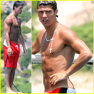 Cristiano Ronaldo is Sardinia Shirtless