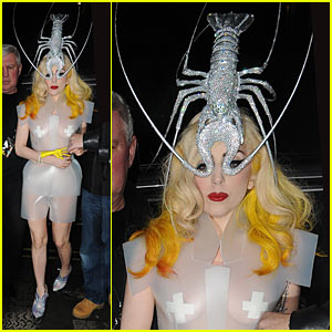 Lady Gaga Wears a Lobster Headpiece -- Bedazzled!