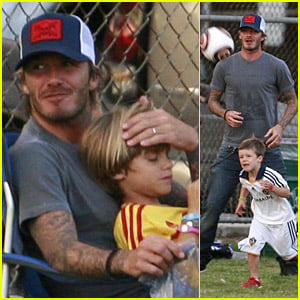 David Beckham Plays Soccer With His Sons