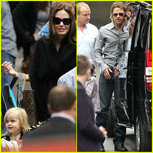 Angelina Jolie & Brad Pitt: Train Station with the Kids!