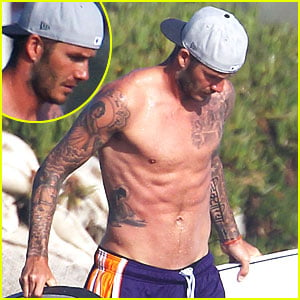 David Beckham: Shirtless Surfing with a Bodyguard