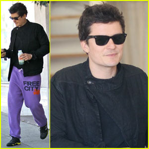 Orlando Bloom: Bright Purple Sweatpants!
