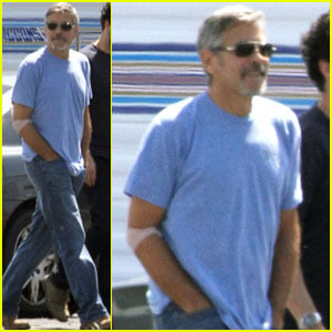 George Clooney: Scruffy Beard On Set!
