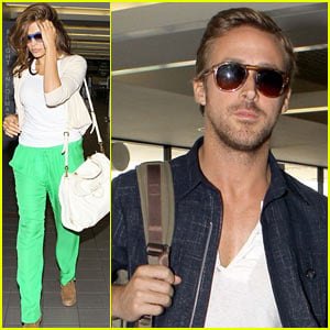 Eva Mendes & Ryan Gosling: Going Green at the Airport!