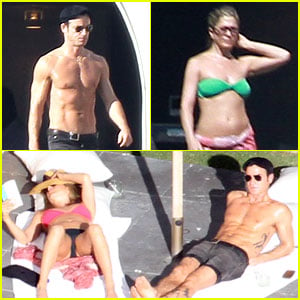 Jennifer Aniston: Bikini Sunbathing with Shirtless Justin Theroux!