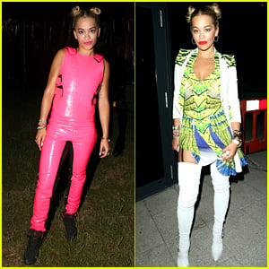Rita Ora Wears Pink Leather Bodysuit at Music Festival