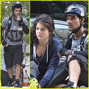 Taylor Lautner & Marie Avgeropoulos: 'Tracers' Scenes on Wood!