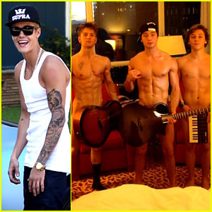 Justin Bieber's Nude Guitar Photo Spoofed by Emblem3!