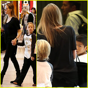 Angelina Jolie Catches a Flight with Shiloh & Pax!