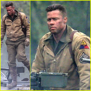 Brad Pitt Rocks Slicked Back Hair & Army Outfit on 'Fury' Set