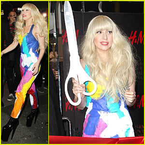 Lady Gaga Cuts Red Ribbon at H&M Store Opening!