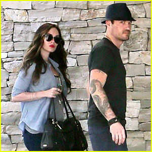Megan Fox Covers Baby Bump at Lunch with Brian Austin Green