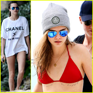 Cara Delevingne Shows Off New Chest Tattoo in Barbados