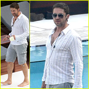 Gerard Butler Relaxes at Miami Hotel Pool with Friends!