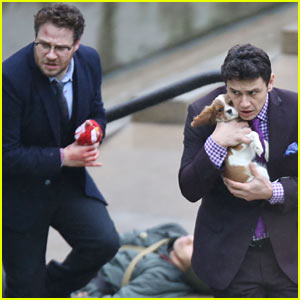 James Franco Cradles Puppy with Seth Rogen for 'Interview'