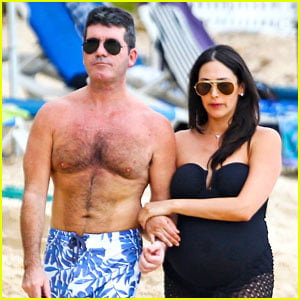 Simon Cowell: Shirtless Beach Stroll with Pregnant Girlfriend Lauren Silverman!