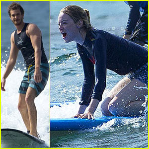 Emma Stone & Andrew Garfield Surf the Waves in Hawaii!