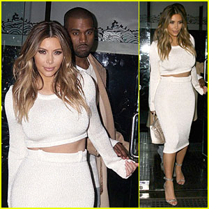 Kim Kardashian Bares Midriff For Dinner with Kanye West!