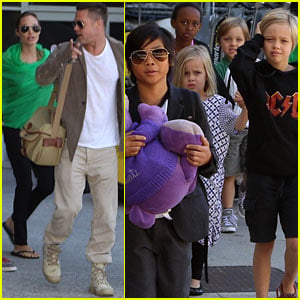 Angelina Jolie & Brad Pitt Fly to Los Angeles with All Six Kids!