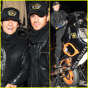 Orlando Bloom Pops a Wheelie, Meets Up with Justin Theroux at Deth Killers Event