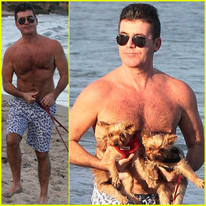 Shirtless Simon Cowell Tends to Squiddly & Diddly in Miami!