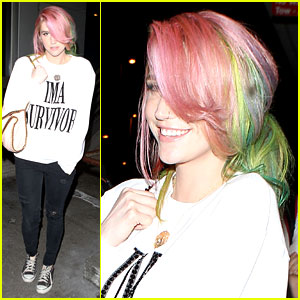 Ke$ha Steps Out with Rainbow Hair After Completing Rehab
