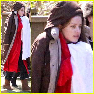 Amber Heard Bundles Up in Tons of Layers on Her Movie Set