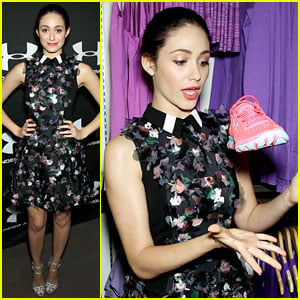 Emmy Rossum Plays with Shoes at Under Armour Store Launch