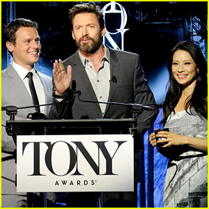 Hugh Jackman Surprises Jonathan Groff & Lucy Liu at Tony Awards Nominations Ceremony 2014!