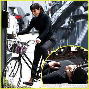 Kim Kardashian Falls Off Bike in Seemingly Staged Moment