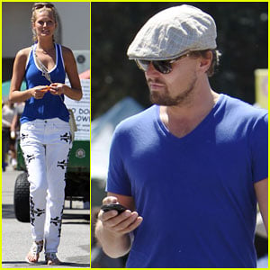 Leonardo DiCaprio & Girlfriend Toni Garrn Wear Matching Shirts to the Farmer's Market!