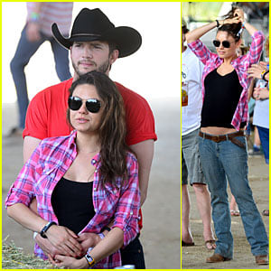Mila Kunis Flashes Small Baby Bump at Stagecoach Festival with Fiance Ashton Kutcher!