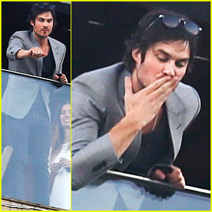 Ian Somerhalder Blows Kisses to Fans from Hotel Balcony in Rio