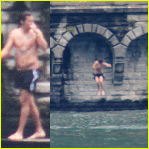 Harry Styles Takes a Giant Leap into Lake Como From His Hotel!