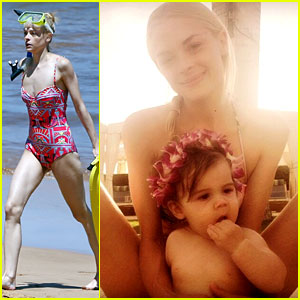 Jaime King Wears a One-Piece Swimsuit While Snorkeling